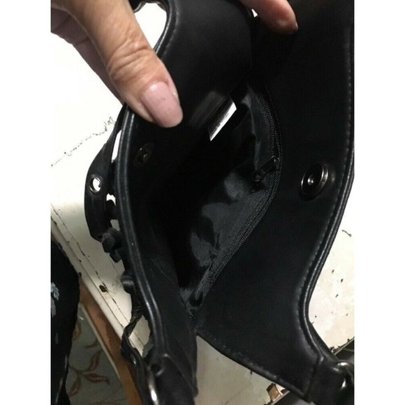 H & M small black shoulder bag with fringe double strap boho - Picture 7 of 9